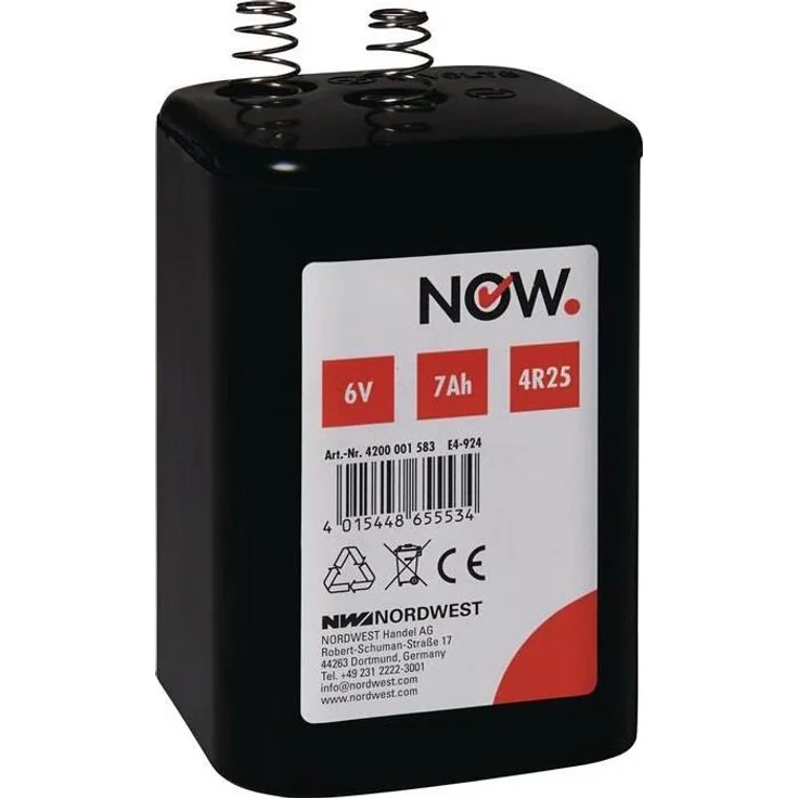 Now Blockbatterie 6 V 7 Ah für Baustellenleuchten und Handscheinwerfer, 24 Stück, Zink/Kohle