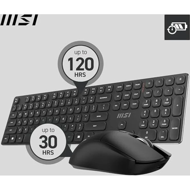 MSI FORGE K210 Combo W, Kabellose Tastatur und Maus mit Scissor-Switches, 2,4-GHz-Funkverbindung, 1600 DPI, Aufladbar, Schwarz – Bild 7