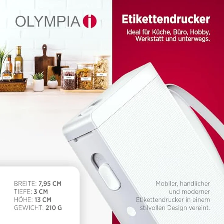 Olympia 6301 Etikettendrucker, Thermodirekt 203 x 203 dpi, Bluetooth-fähig, max. Etikettenbreite 15mm, kompakt für Küche und Büro – Bild 2