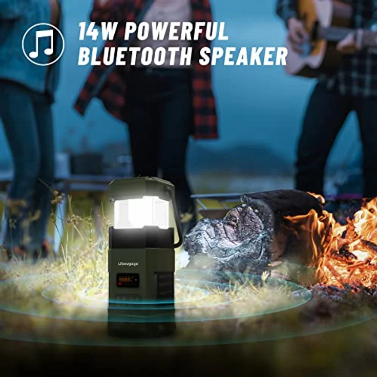 Libovgogo DF-585 AM UKW Kurbelradio, Bluetooth Lautsprecher, Solar Campinglampe, IP65 wasserdicht, 3 Lichtmodi, Handyladefunktion, Notfall-Taschenlampe, für Outdoor und Wohnmobilreisen – Bild 5