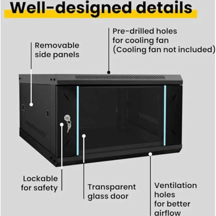vidaXL Netzwerkschrank, Netzwerkschrank mit Speicher, Schwarz, 53 x 60 x 30 cm, Stahl – Bild 4