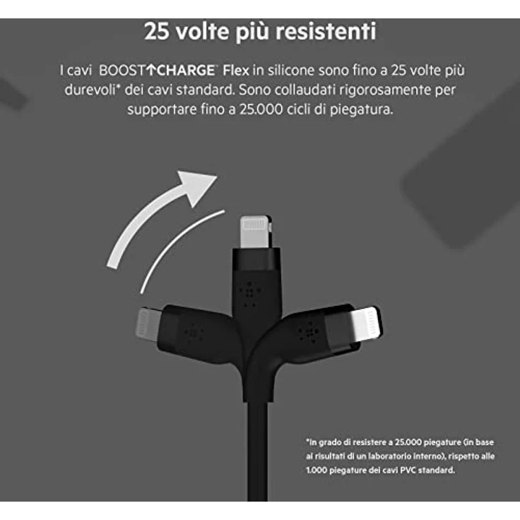 Belkin BOOST CHARGE Flex USB-C auf Lightning Kabel, 3m, 15W, schwarze Silikonschicht, knick- und verhedderungsfrei – Bild 3