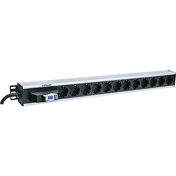 Intellinet 19'' 12-fach Steckdosenleiste Schutzkontakt vertikale Rackmontage Leitungsschutzschalter 1,6 m Stromkabel schwarz 711449 – Bild 2