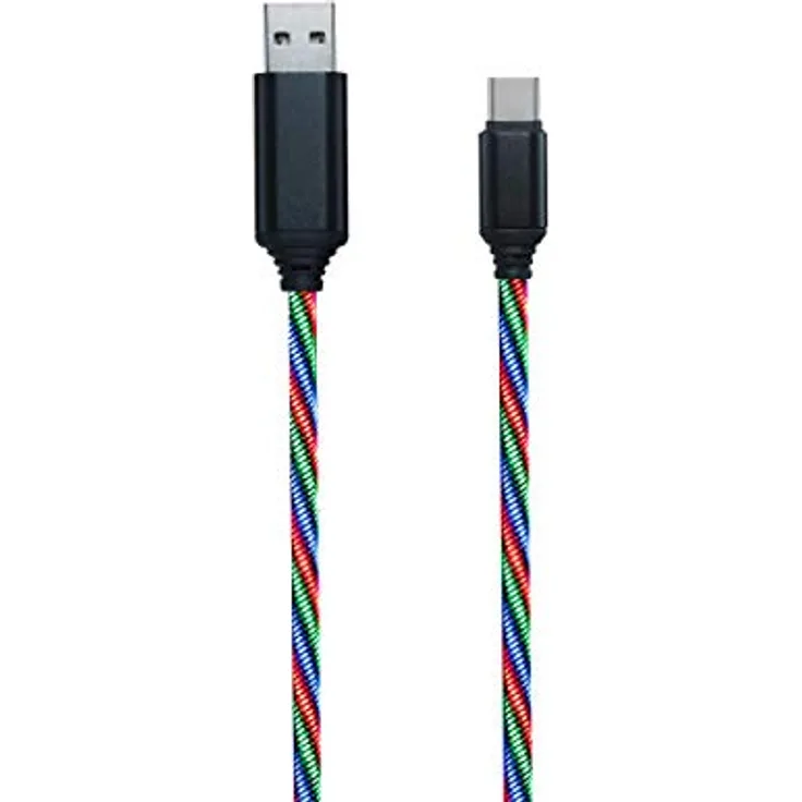 2GO Datenkabel & Ladekabel Tricolor, 100cm LED-beleuchtet, Aluminium Stecker, USB Typ-C für alle Geräte