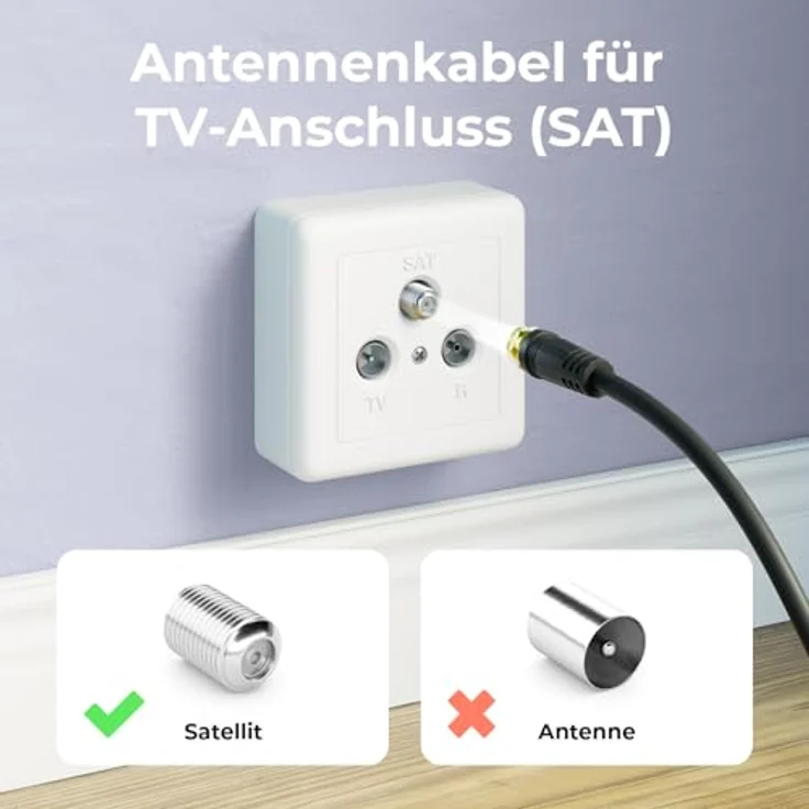 deleyCON 2m SAT TV Antennenkabel Koaxial mit 4-facher Schirmung, Vergoldete Metallstecker, Schwarz – Bild 4
