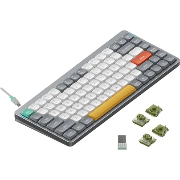 nuphy Air75 V2 Kabellose mechanische Tastatur, 84 Tasten RGB Hot-Swap mit Bluetooth 5.1, 2.4G-Grey Gateron Moss Switch