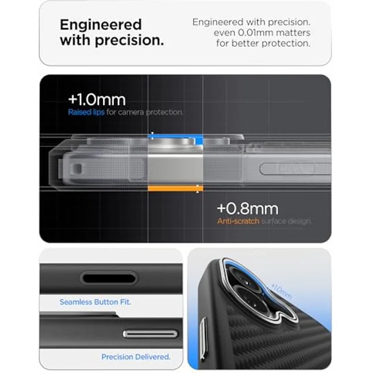 Spigen Enzo Aramid T MagFit Case für iPhone 17, dünn und stoßfest aus 1500D Kevlar, mit 2025 Upgrade Kamerasteuerung - Schwarz/Silber – Bild 5