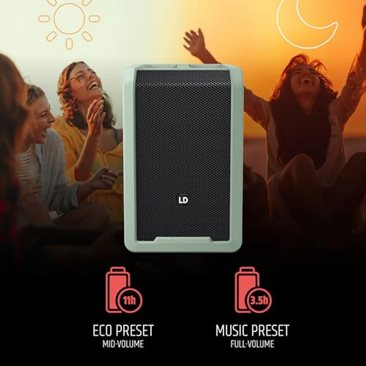 LD Systems ANNY 8 Tragbarer Bluetooth PA-Lautsprecher mit Akku und Mixer, Adventure Green - 8" Tragbarer aktiver 2-Wege-Fullrange-Lautsprecher, Bluetooth 5.0, ECO-Mode bis zu 11h Akkulaufzeit – Bild 4