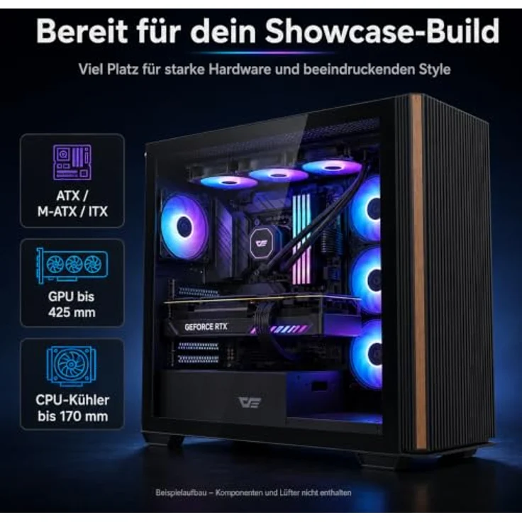 Darkflash DS900WS ATX Computer Case, Midi Tower Gehäuse, Schwarz, mit Tempered Glass und Platz für 12 Lüfter – Bild 7