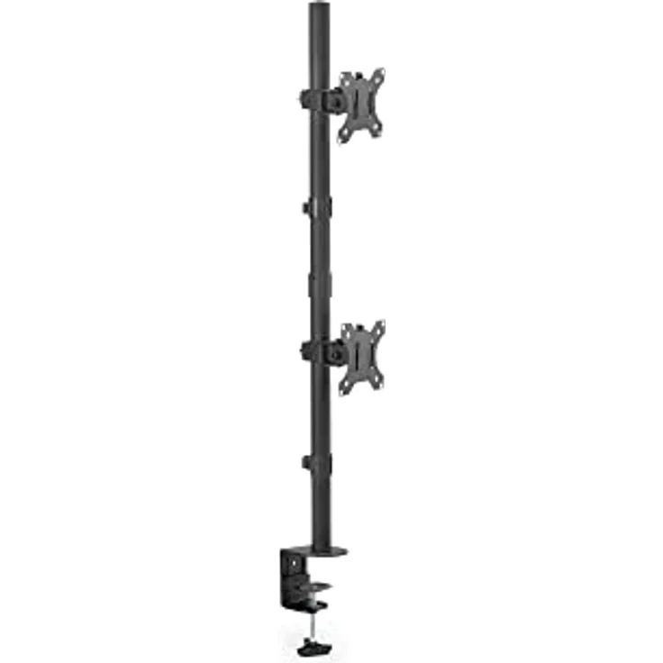 Digitus Monitor-Halterung Universal Dual Monitorhalter, Vertikal für 2 Monitore bis 32 Zoll, schwenkbar und neigbar, Tischklemme und Durchführungs-Stange inklusive – Bild 1
