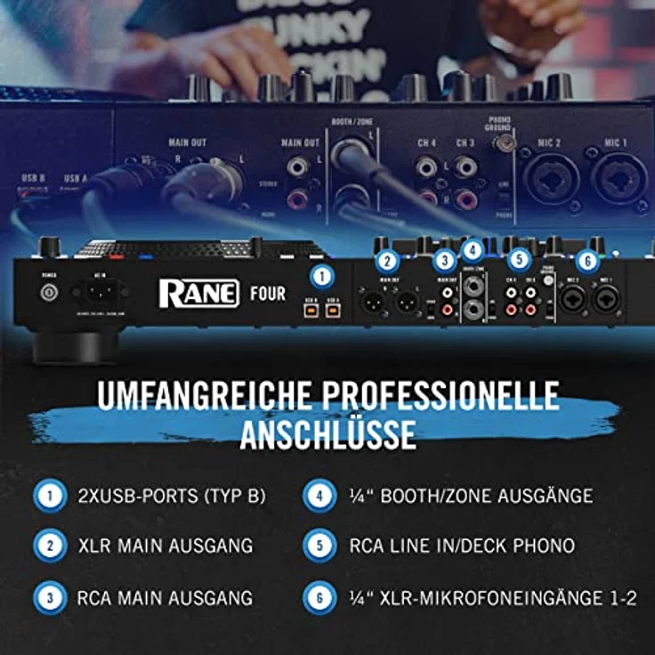 RANE FOUR Fortgeschrittener 4-Kanal Stems DJ-Controller - 8.5" Jogwheels mit Displays, DJ-Mixer mit internen FX, enthält Serato DJ Pro & Pitch ‘n Time DJ – Bild 5