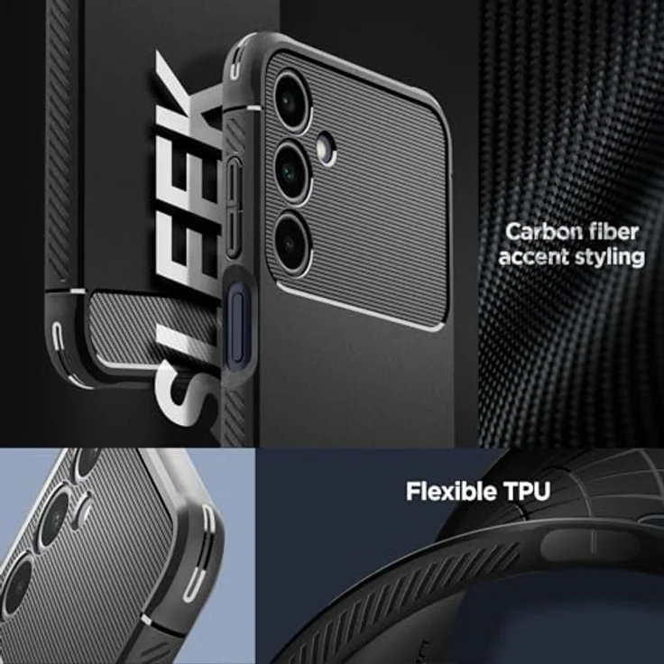 Spigen Rugged Armor Hülle Kompatibel mit Samsung Galaxy A25 5G -Schwarz, Einfarbiges TPU mit Karbon Look, Air Cushion Technologie, Schutzrand für Display und Kamera – Bild 3