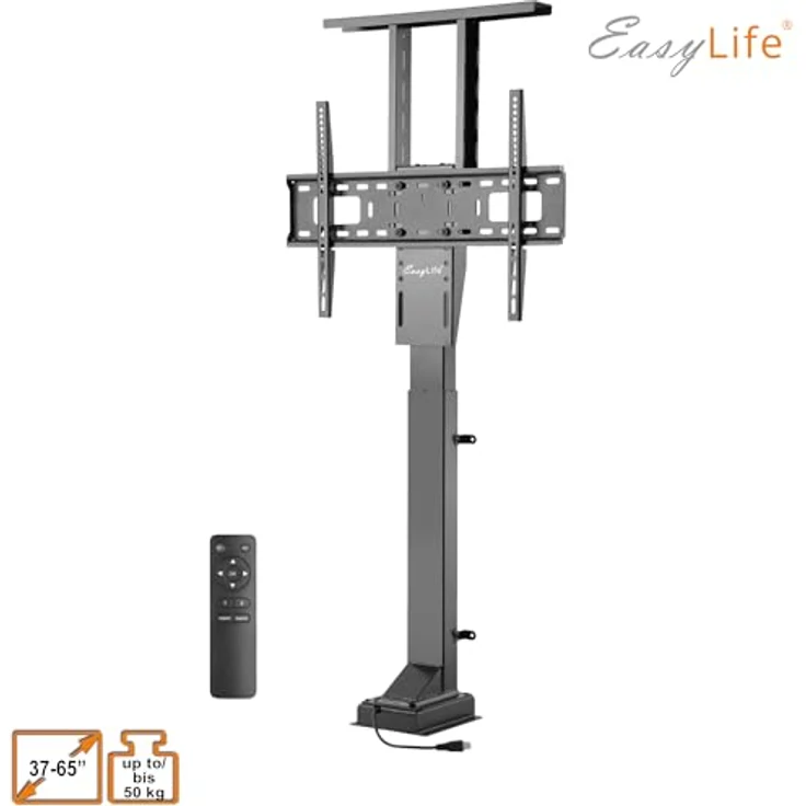 EasyLife TV Lift/TV Bodenständer elektrisch mit Fernbedienung, 37 bis 65 Zoll, VESA Halterung bis 600x400, Schwarz, leistungsstarker Motor mit integriertem Anti-Kollision Schutzsystem – Bild 2