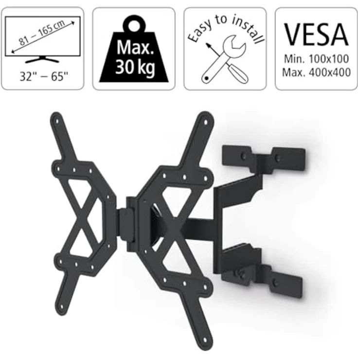 TV-Wandhalterung, schwenkbar, neigbar, extra flach, 165 cm (65") bis 30 kg – Bild 2