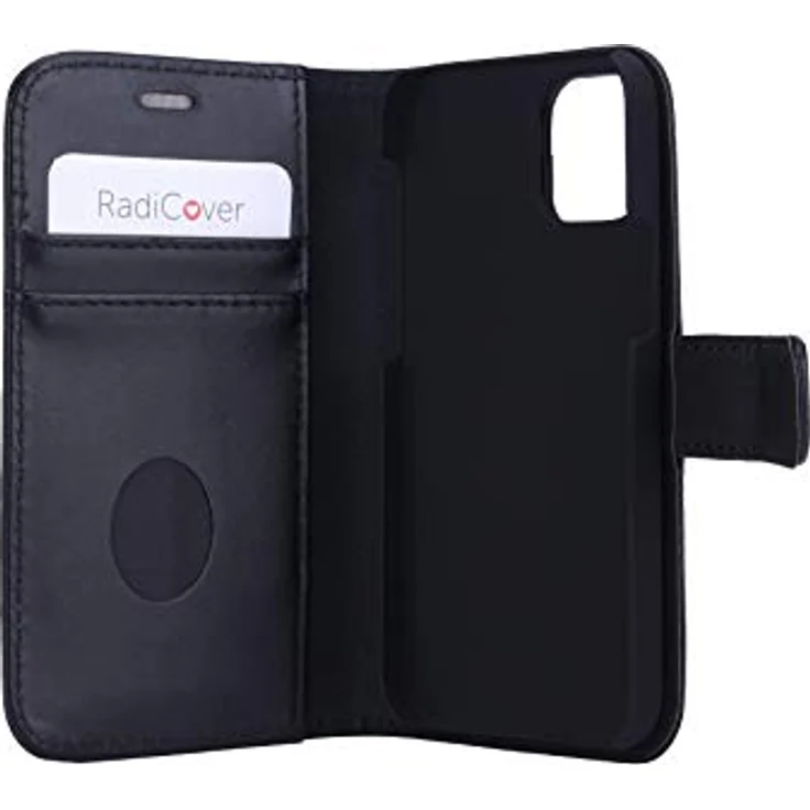 RadiCover - Radiationprotected Mobilewallet Leder iPhone 12 Mini Exclusive 2in1 Magnetcover - Schwarz – Bild 5