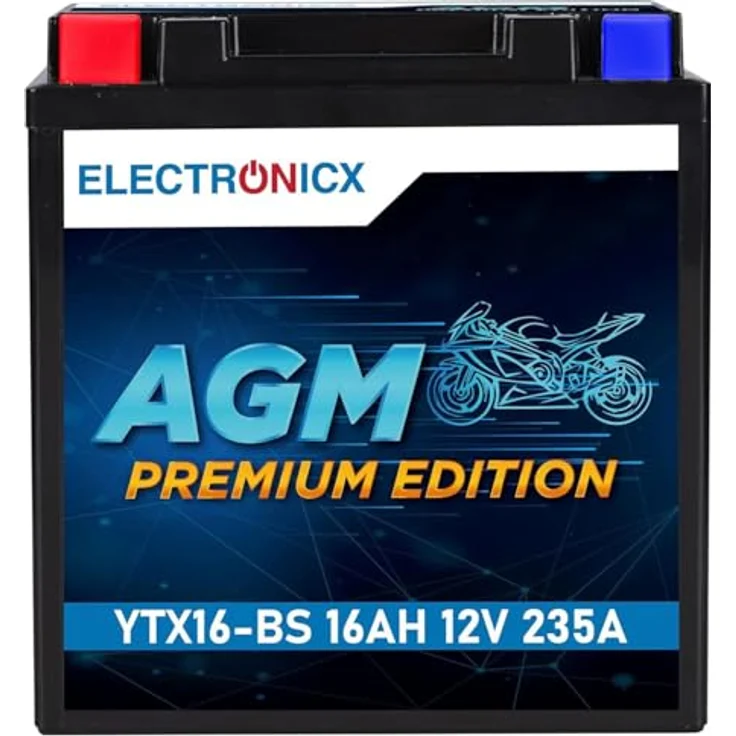 Electronicx YTX16-BS AGM Motorradbatterie 16Ah 12V – wartungsfrei, rüttelfest, auslaufsicher für Motorrad, Roller, Quad und ATV – Bild 1
