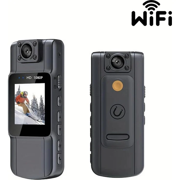 Zelurxx ZELURXX 1080P HD WiFi Bodycam, tragbare Kamera mit 32G Speicherkarte, Nachtsicht, Bewegungserkennung, Loop-Aufnahme, 180° drehbares Objektiv