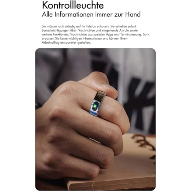 Newgen Medicals Fitness-Smart-Ring FRI-101, Fitnesstracker-Ring mit Touch-Bedienung, Herzfrequenz-, SpO2- und Temperaturmessung, wasserdicht bis 5 ATM, Größe 68, silber gebürstet – Bild 4