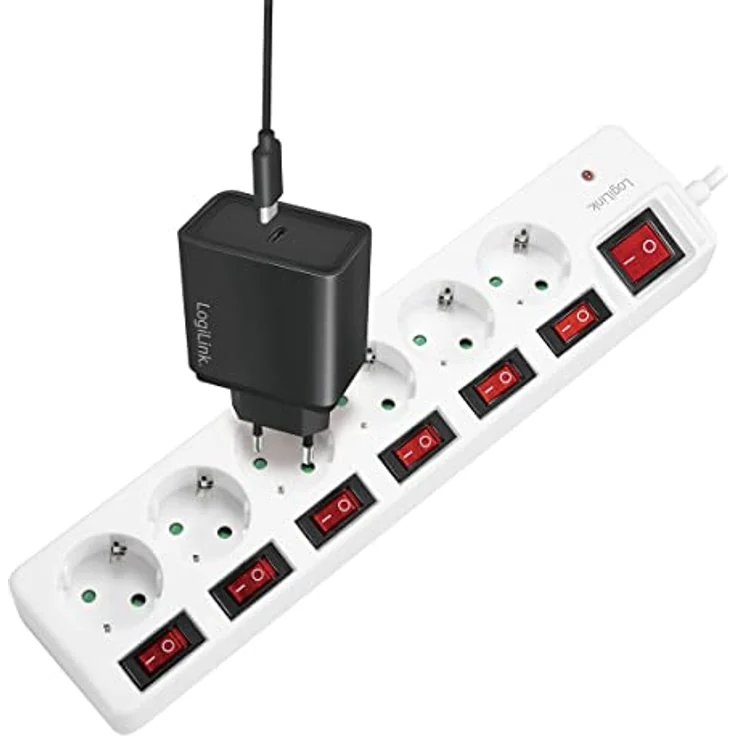 LogiLink Steckdosenleiste 6-fach,6xCEE 7/3,m. 7Schalter,weiß – Bild 3