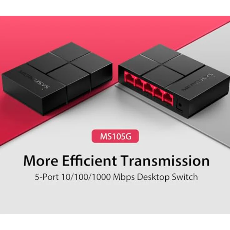 MERCUSYS MS105G 5-Port Gigabit Netzwerk Switch bis 2000 MBit-s, RJ-45 Anschlüsse LAN Switch, Auto-MDI-MDIX, Lüfterlose Ruhe, Lug-und-Play, Automatische Geschwindigkeits- und Duplexanpassung – Bild 2