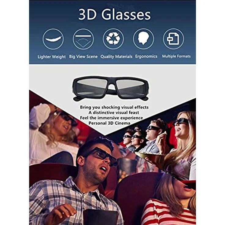 4er Pack Unisex Passive Polarisierte 3D-Brille für LG, Sony, Panasonic, Toshiba und Alle Passiven 3D-Tvs RealD 3D-Kino-Brille Zum Ansehen von Filmen Family Pack Circular Polarized Lenses – Bild 8