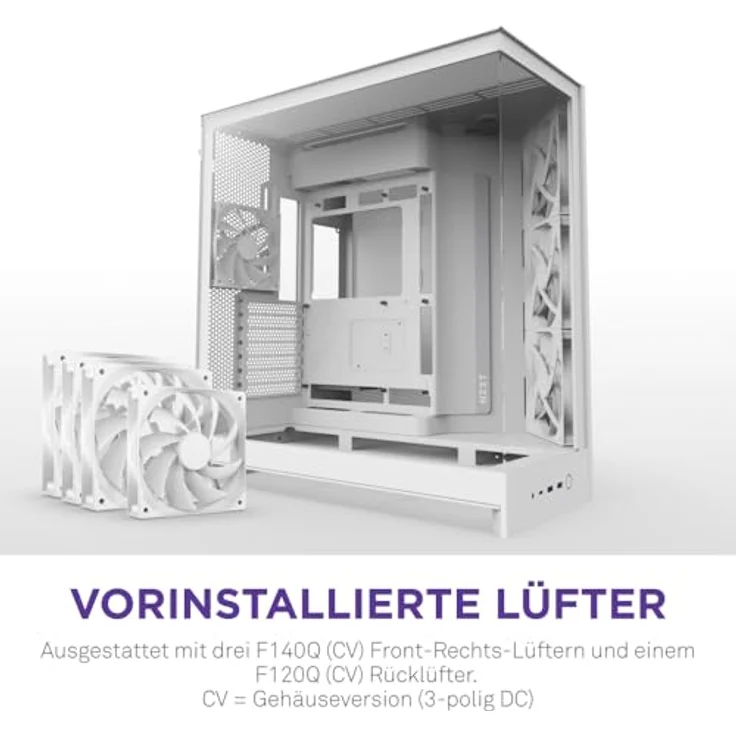 NZXT H9 Flow (2025), großes Dual-Kammer ATX Mid-Tower Airflow PC-Gehäuse mit 3 x 140mm und 1 x 120mm Lüfter, 420mm Radiatorunterstützung, gehärtetem Glas, Back-Connect bereit, weiß – Bild 3