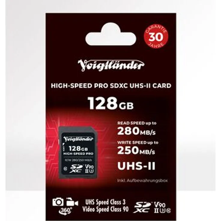 Voigtländer Prof. High-Speed SDXC 128 GB, UHS-II, V90, 280/250 MB/s, schock- und wasserfest bis 1 m