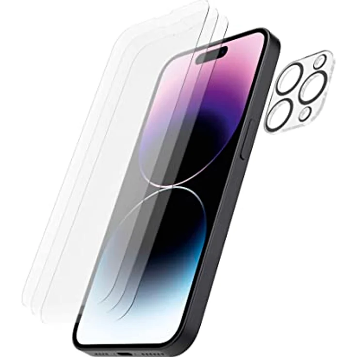 Hama Schutzglas + Kameraschutz für Apple iPhone 14 Pro, Displayschutzglas (3x Displayglas, 1x Kameraschutzglas), transparent – Bild 1