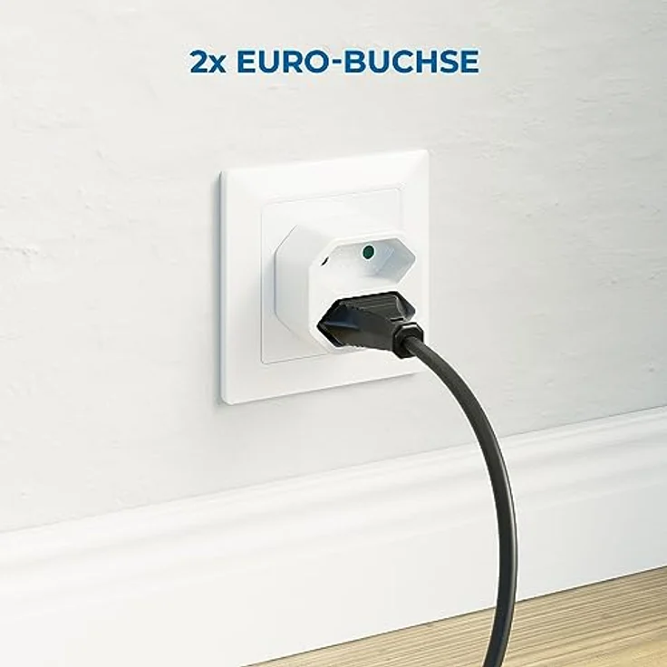 deleyCON 2 Stück Mehrfachstecker, Mehrfachsteckdose Indoor mit 2x Euro-Buchse, 2,5A, max. 1100W, Überlastungsschutz, kompakte Bauweise, Weiß – Bild 2