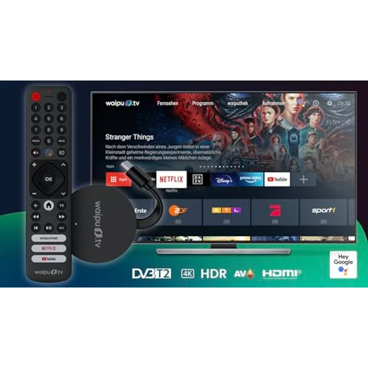 waipu.tv HYBRID Stick | Inkl. Fernbedienung mit Schnellwahltasten (mit TV-Steuerungstasten) | Fernsehen über WLAN, DVB-T2 und DVB-C | HDMI | 4K | HDR – Bild 2
