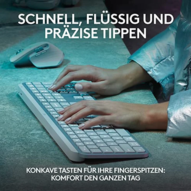 Logitech MX Keys S kabellose Tastatur, Low Profile, Fluid Quiet Typing, Programmable Keys, Backlighting, Bluetooth, USB C Rechargeable, für Windows PC, Linux, Chrome, Mac, Deutsches QWERTZ,Pale Grey – Bild 2