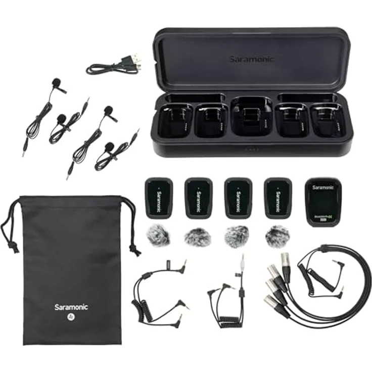 Saramonic Blink 500 Prox B8 4-Personen-Wireless-Mikrofonsystem mit Aufnahme von TXS, Lavs, Ladekoffer, Cam-MoOutd-Empfänger - Schwarz