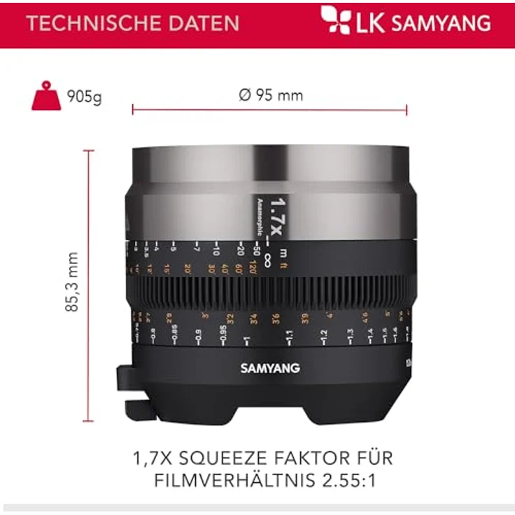 Samyang V-AF 1.7x Anamorphic MF Adapter, Objektivadapter für V-AF-Serie, Schwarz, T1.9 Blende – Bild 2