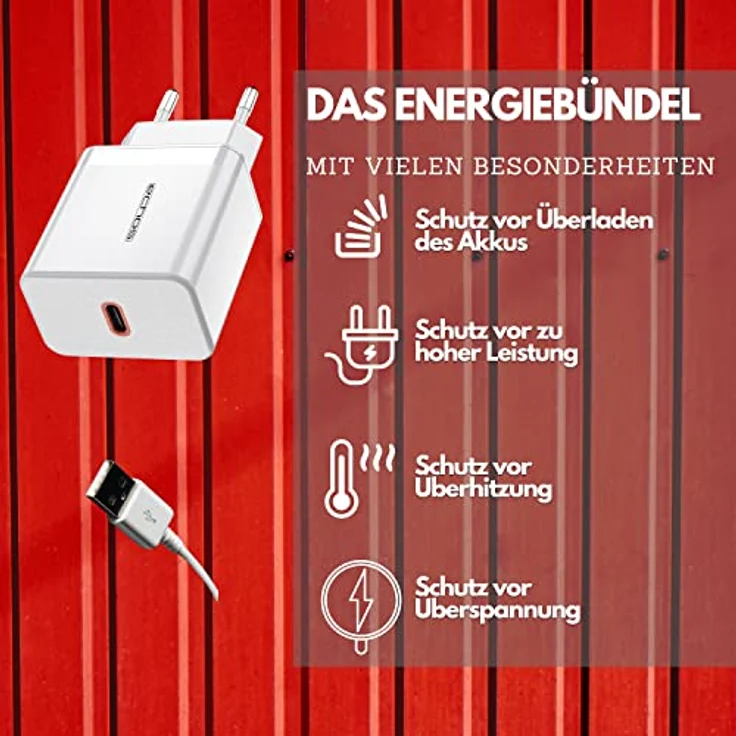Echos 20W Ladegerät USB C Schnellladegerät Power Netzteil PD PPS Ladegerät Schnelllader Handy für iPhone Samsung Galaxy Ipad Huawei Xiaomi HTC Sony LG und viele mehr (Weiß USB-C) – Bild 5
