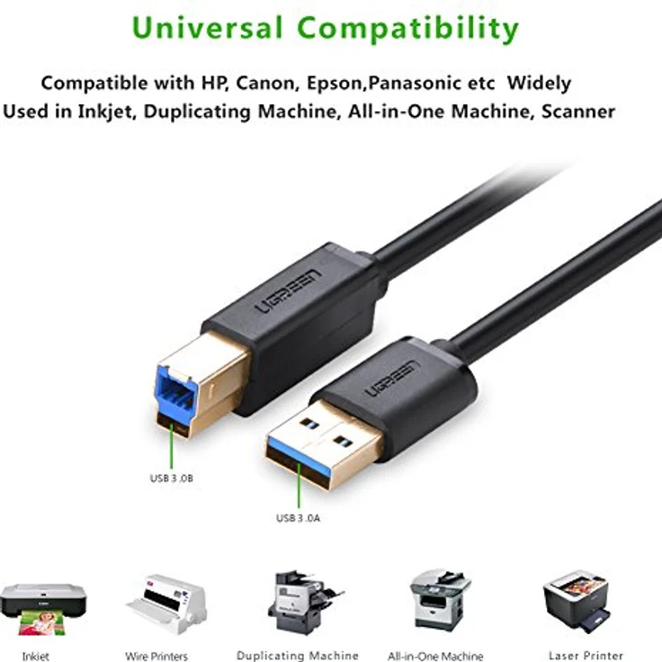Ugreen Druckerkabel USB 3.0 US210, 5Gbps, USB-A auf USB-B, 2m, schwarz – Bild 4