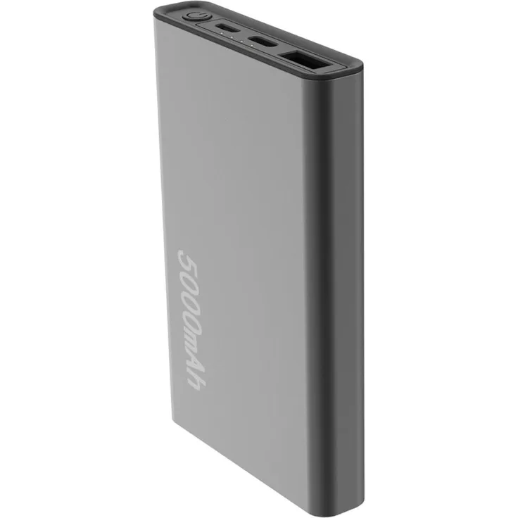 Setty Recycling Powerbank 5000 mAh 12W, grau, mit USB-A- und USB-C-Anschluss, LED-Ladeanzeige