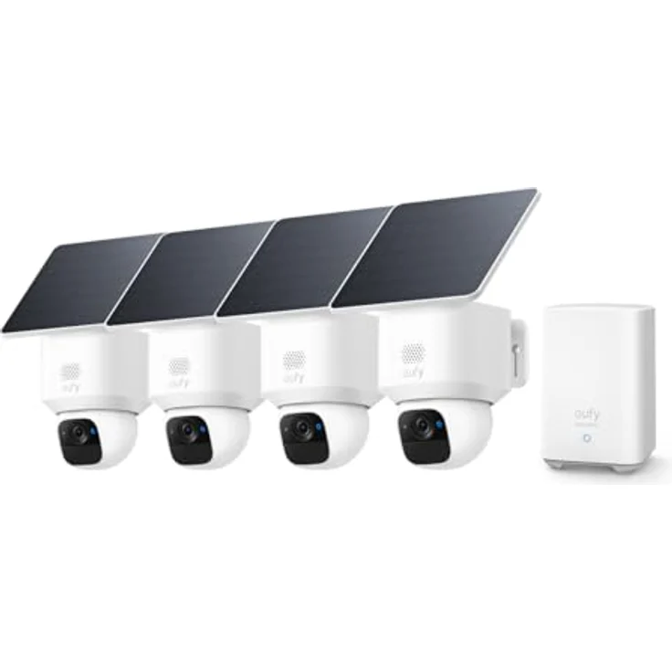 eufy eufyCam Solo E30 4-Kamera-Set, Solar, 2K-Qualität, KI-Tracking, kabellose Outdoor-Überwachungskamera mit HomeBase™ S280 – Bild 1