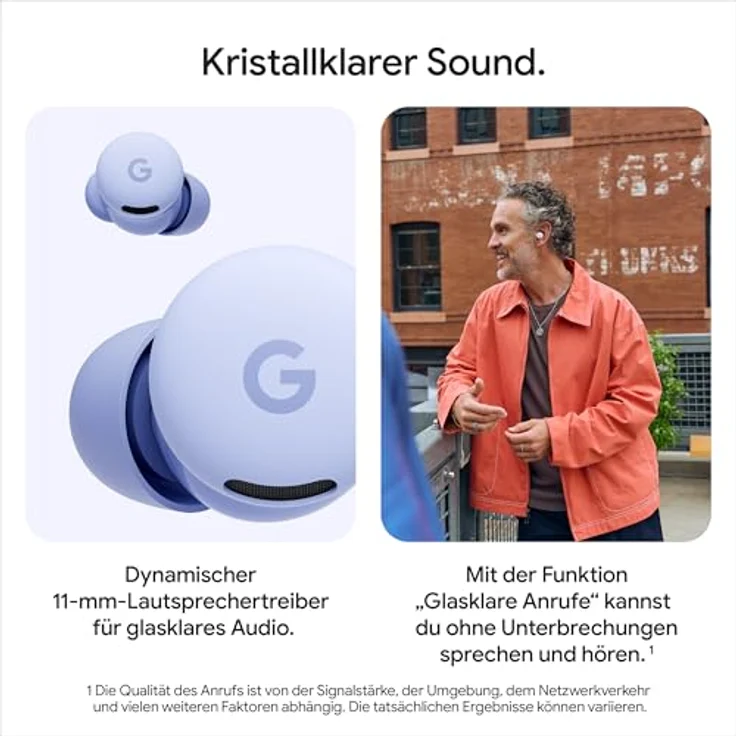 Google Pixel Buds 2a, Kabellose Kopfhörer mit aktiver Geräuschunterdrückung, Wasserabweisend, Bluetooth-kompatibel, Iris – Bild 3