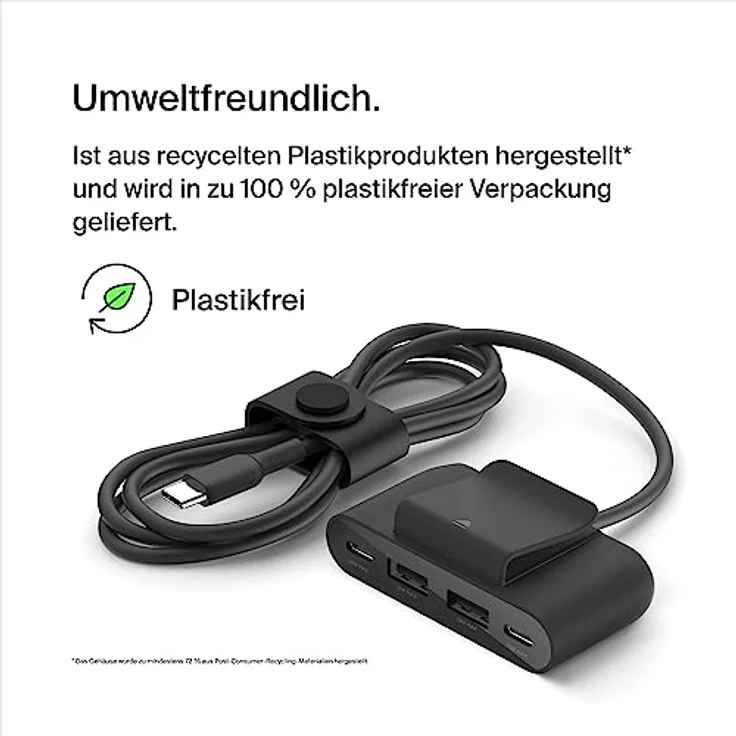 Belkin 4-Port USB-Splitter mit 2-m-Kabel, 2 USB-C- und 2 USB-A-Ports, USB-Adapter mit 30 W Leistung, Schnellladen des iPhone 14 und Samsung Galaxy S23, umweltfreundliche Ausführung, Abnehmbarer Clip – Bild 5