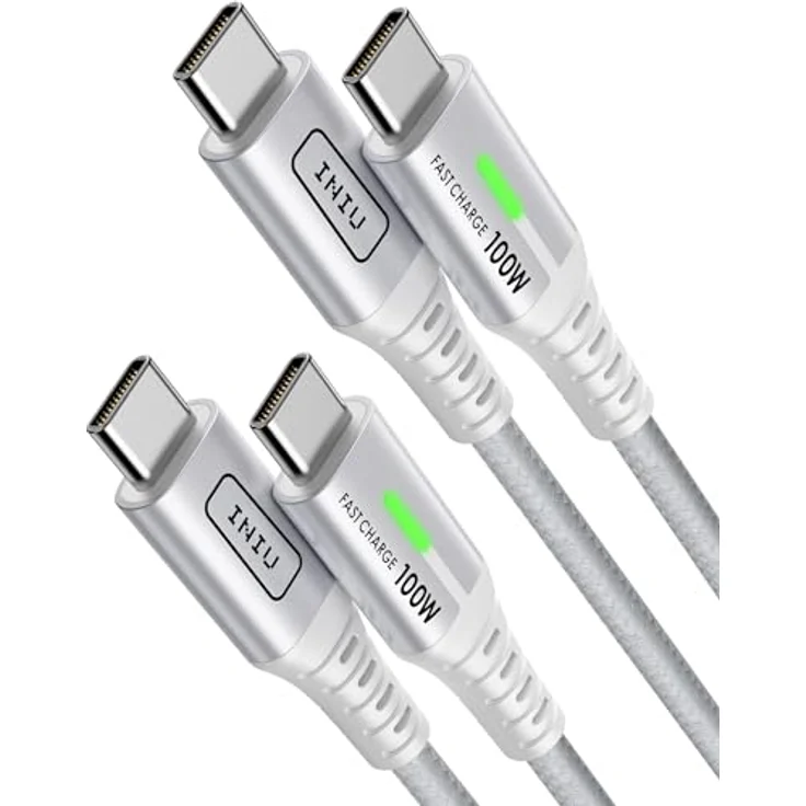 INIU USB C auf USB C Kabel 100W, Schnellladekabel PD 5A QC 4.0, 2m + 2m, weiß, kompatibel mit iPhone 15, MacBook Pro 2021, iPad Air, Samsung S22, PS5, Switch, Pixel 7, Huawei – Bild 1