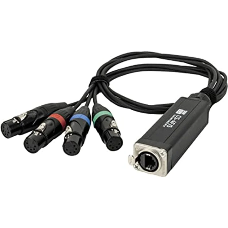 Showgear CS-4F/5, 4-Kanal DMX Shuttle für bis zu vier 5-polige DMX-Stecker, farbcodiert, 75 cm Kabellänge – Bild 1