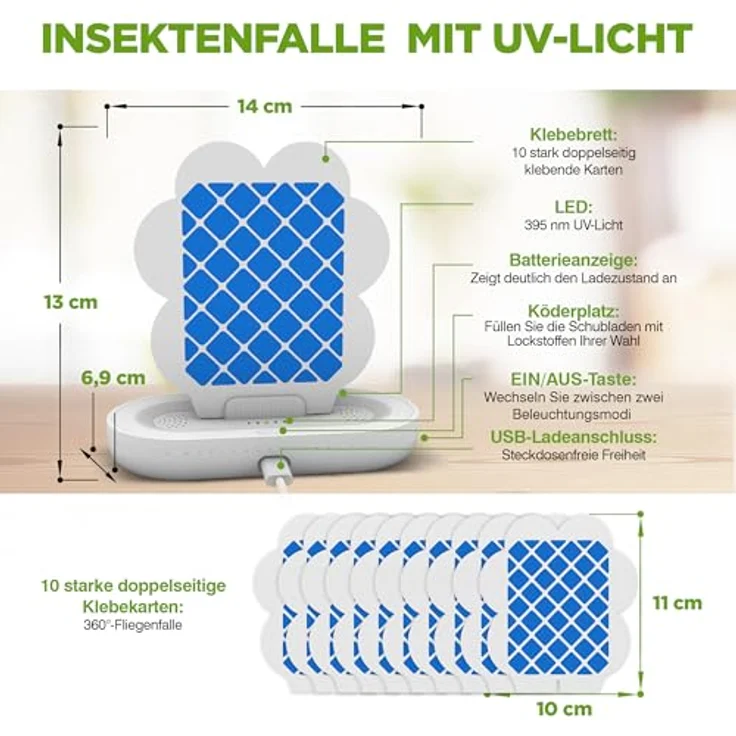 ISOTRONIC Mobile Steckdosen-Fluginsektenfalle, geruchlos, mit UV-Licht und starken Klebefallen, für drinnen, zum Einstecken, inkl. Nachfüllungen – Bild 2