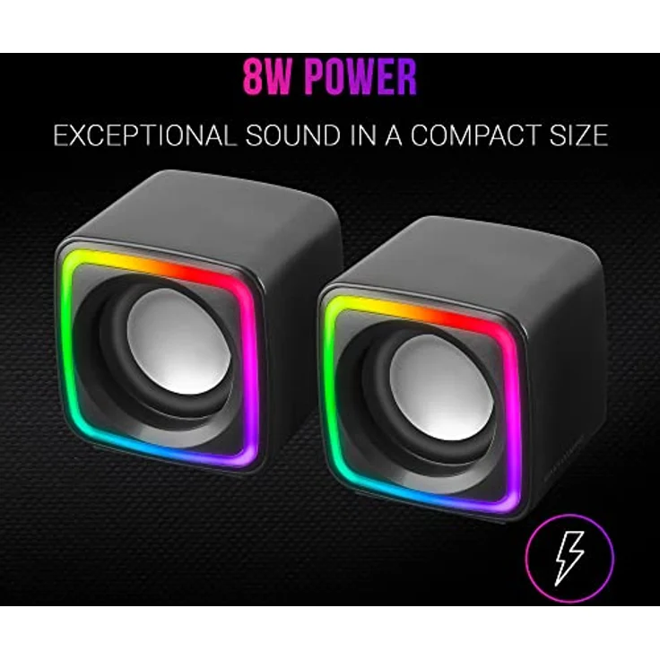 Mars Gaming MSCUBE Schwarz, Kompakte RGB Gaming-Lautsprecher, 8W DSP Soundprozessor, Lautstärkeregler – Bild 2
