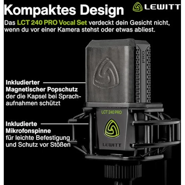 Lewitt LCT 240 PRO BK SET Studio Kondensatormikrofon inkl. Spinne Farbe:schwarz – Bild 4