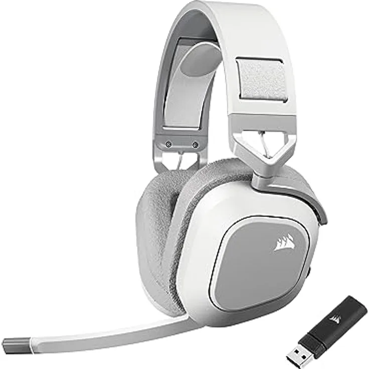 CORSAIR HS80 MAX WIRELESS Multiplattform-Gaming-Headset Mit Bluetooth - Dolby Atmos - Omnidirektionales Mikrofon - iCUE-Kompatibel - PC, Mac, PS5, PS4, Nintendo Switch, Handy - Weiß