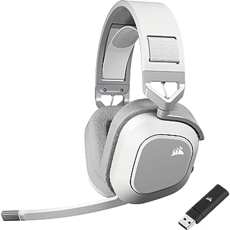CORSAIR HS80 MAX WIRELESS Multiplattform-Gaming-Headset Mit Bluetooth - Dolby Atmos - Omnidirektionales Mikrofon - iCUE-Kompatibel - PC, Mac, PS5, PS4, Nintendo Switch, Handy - Weiß – Bild 1