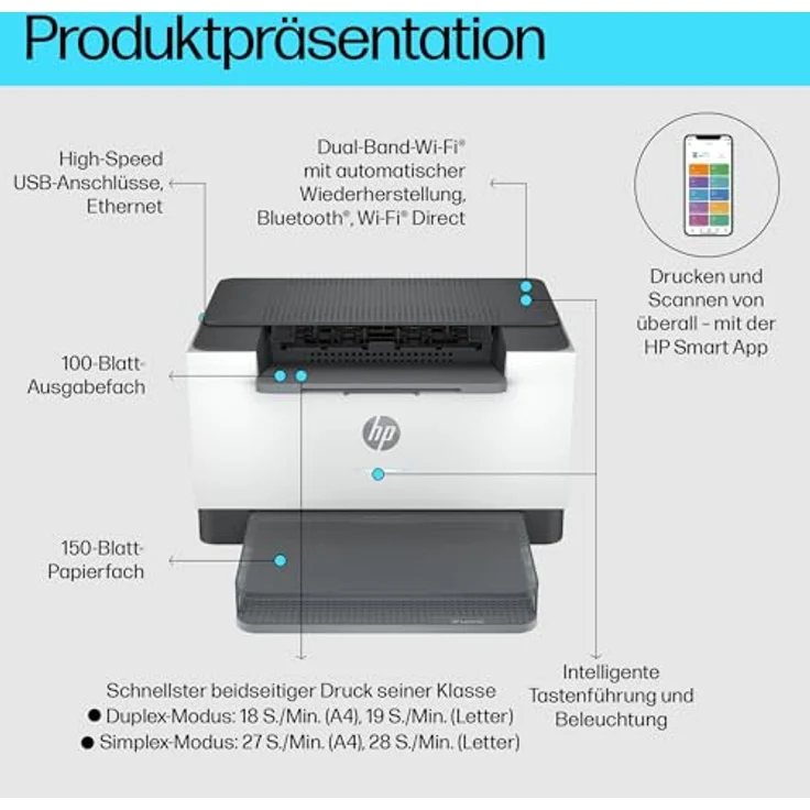 HP Laserjet M207dw Printer, beidseitiger Druck, bis zu 28 Seiten/Min., schwarz – Bild 3