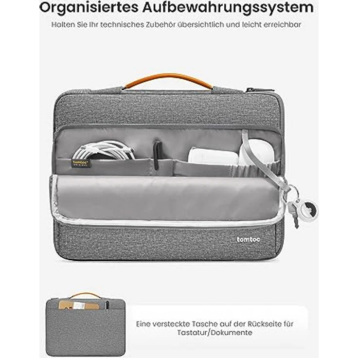 tomtoc Laptoptasche kompatibel mit 14" MacBook Pro M5 Pro/A3426 & 13,8" Surface 7, 360° Schutz, spritzwassergeschützt, stoßdämpfend, schwarz – Bild 4