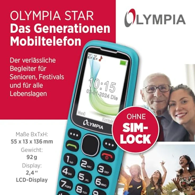 Olympia Star Seniorenhandy | Komfort-Mobiltelefon mit Großtasten, Farb-LC-Display, SOS-Taste, Freisprechfunktion, Bluetooth, MicroSD Slot, Taschenlampe | Türkis - Preisvergleich – Bild 2