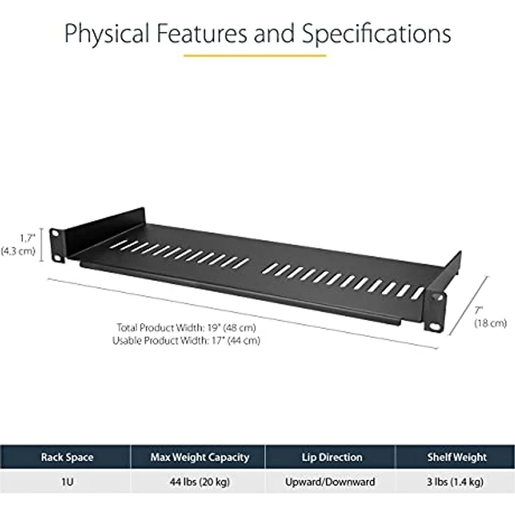 StarTech.com Belüfteter Server Rack Fachboden 1 HE, 175 mm Tief, Stahl – Bild 2